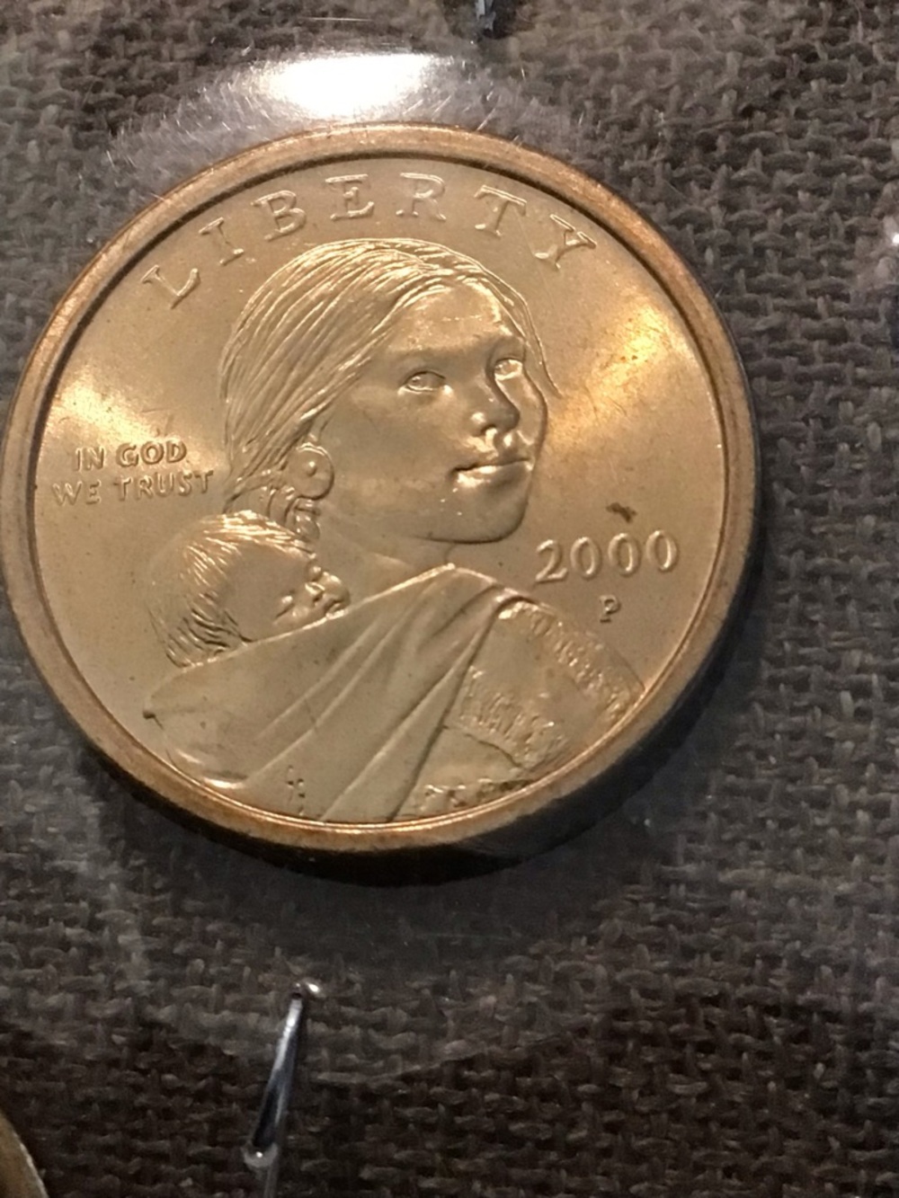 2000 P Sacagawea American One Dollar Gold-Tone Decorative Coin Accent - Gold
